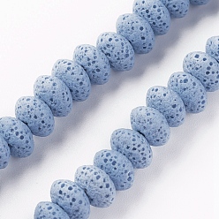 Светлый Стально-синий Бусы из натуральной лавы, окрашенные, рондель, светло-стальной синий, 9x5~5.5 мм, отверстие : 2 мм, около 37 шт / нитка, 7.87 дюйм (20 см)