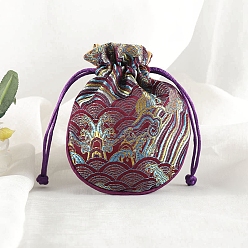 (123L) Белый крем непрозрачный блеск Шелковые сумки на шнурке, подарочная упаковка ювелирных изделий мешок для сережек упаковка браслета, плоско-круглые, огнеупорный кирпич, 12.5x10.5 см