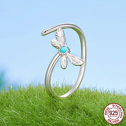 Платина 925 Кольца-манжеты из стерлингового серебра и синтетической бирюзы, стрекоза, платина, внутренний диаметр: 15~20 мм