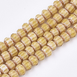 Золотистый Стеклянные бусины, граненые, RONDELLE с цветком, золотые, 7.5~8x5.5 мм, отверстие : 1~1.5 мм, около 74 шт / нитка, 16.1 дюйм