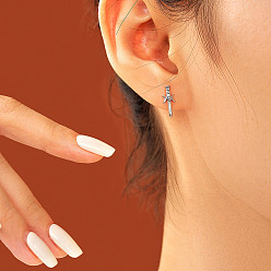 Серебро 304 Меч из нержавеющей стали с прозрачным кубическим цирконием и серьгами-гвоздиками в форме луны, серебряные, 11x8 мм