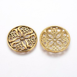 Antique Golden Tibetan Style Alloy Beads, Cadmium Free & Lead Free, Flat Round, Antique Golden, 24x3mm, Hole: 2mm