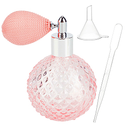 Pink 1 флакон духов из натриево-кальциевого стекла, роскошный ретро-флакон с воздушной подушкой, прозрачный стеклянный флакон-распылитель, с воронкой из поликарбоната и пластиковой пипеткой, круглые, розовые, 1 см, емкость: 9.3x6.8x10.25 мл (100 жидких унций)