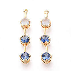 Настоящее золото 18K Латунные микропаве прозрачные подвески с фианитом, плоско-круглые, реальный 18 k позолоченный, 28~29x5~5.5x4 мм, отверстие : 1 мм