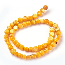 Оранжевый Пресноводных оболочки бисер нитей, окрашенные, самородки, оранжевые, 6~8x6~9x4~7 мм, отверстие : 0.5 мм, около 49~56 шт / нитка, 15.2~15.5 дюйм (38.5~39.5 см)