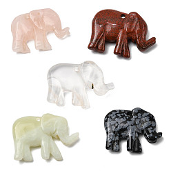 Смешанные камни Подвески из натурального кварцевого кристалла, нефрита сюянь, розового кварца, снежинкового обсидиана и обсидиана красного дерева, Слон прелести, 31~34x41~47x7~10 мм, отверстие : 3 мм