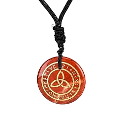 Красный Камень Ожерелья с подвесками из натуральной красной яшмы трикетра/тройственный узел, Ожерелье-амулет с руническими словами Одина, скандинавского викинга и веревки, 12.99 дюйм (33 см)