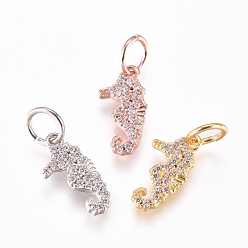 (52) Непрозрачная лаванда Латунь прелести, с микропаве из кубического циркония и прыжковыми кольцами, морской конек, прозрачные, разноцветные, 11x6x1.2 мм, отверстие: 3.5 мм