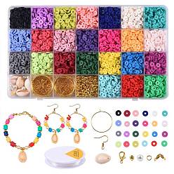 Mixed Color DIY Jewelry Making Kits, include Handmade Polymer Clay Beads, ABS Plastic Beads, Iron Spacer Beads & Open Jump Rings & Earring Hooks, Zinc Alloy Lobster Claw Clasps, Brass Bead Tips & Wine Glass Charm Rings, Cowrie Shell Pendants, Elastic Stretch Thread, Mixed Color, 6x1mm, Hole: 2mm