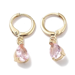 Pink Ohrhänger aus goldenem Messing, mit Glas, Träne, rosa, 26x6 mm