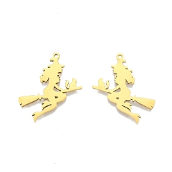 Real 18K Gold Plated Ion Plating(IP) 201 Stainless Steel Pendants, Witch, Real 18K Gold Plated, 32.5x27x1.5mm, Hole: 1.5mm