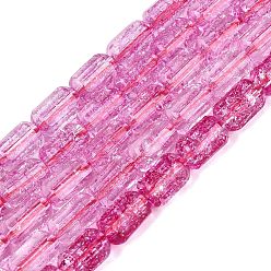 Fuchsia Crackle Transparent Glass Beads Strands, Column, Faceted, Fuchsia, 9~9.5x5.5~6mm, Hole: 1~1.2mm, about 37~38pcs/strand, 13.39~13.78 inch(34~35cm)