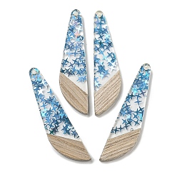 Темно-Голубой Деревянные подвески, смола и звездочка из золотой фольги, крыло стрекозы, глубокое синее небо, 54x14x4 мм, отверстие : 2 мм