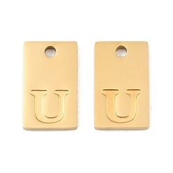 Letter U 304 Stainless Steel Pendants, Rectangle with Letter Charms, Real 18K Gold Plated, Ion Plating(IP), Letter U, 16x10x1.4mm, Hole: 1.8mm