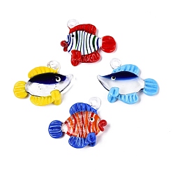 (52) Непрозрачная лаванда Подвески лэмпворк ручной работы, тропических рыб, разноцветные, 40~45x48~53x14~16 мм, отверстие : 3~5x3.5~6 мм