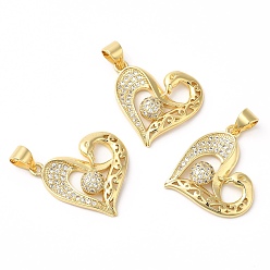 Настоящее золото 18K Стойка металлическая латунная микропрофилированная кубическая циркония подвески, долговечный, без свинца и без кадмия, сердце, реальный 18 k позолоченный, 20.5x18x3 мм, отверстие : 4.5x3.5 мм