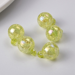Yellow Green Cracked Acrylic Pendants, Round, Yellow Green, 20x16mm, Hole: 2.7mm