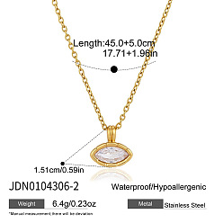 Horse Eye 304 Stainless Steel Pave Clear Cubic Zirconia Geometric Pendant Necklaces for Women, Golden, Horse Eye, 17.72 inch(45cm), Pendant: 15.1mm