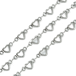 Stainless Steel Color Tarnish Resistant 304 Stainless Steel Hollow Heart Link Chains, Unwelded, with Spool, Stainless Steel Color, 10x4.5x1.5mm, 4x2.5x0.5mm, about 32.81 Feet(10m)/Roll