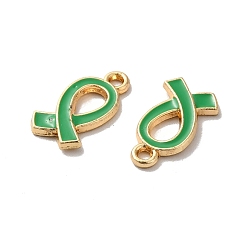 Green Alloy Enamel Pendants, Golden, Awareness Ribbon Charm, Green, 17x10x2mm, Hole: 1.6mm