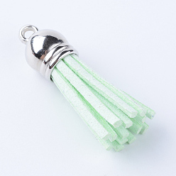 Pale Green Faux Suede Tassel Pendant Decorations, with CCB Plastic Cord Ends, Platinum, Pale Green, 35~37x10mm, Hole: 1.8mm