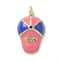 Разноцветный Латунные микропроволочные кубические циркониевые подвески из эмали, шляпа с подвесками в виде слова «любовь», реальный 18 k позолоченный, красочный, 16.5x9x5.5 мм, отверстие : 1.5 мм