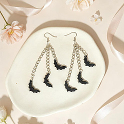 Bat Halloween Alloy & Acrylic Dangle Earrings for Women, Platinum, Bat, 60mm