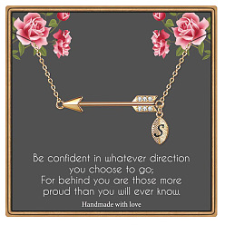 Letter S Латунные микропаве прозрачные кубические цирконии стрела с подвеской в виде буквы, золотые, Письмо с, 15.75 дюйм (40 см)