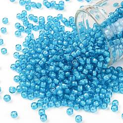 (931) Inside Color Aqua/White Lined Тохо 8/0 круглые бусины, японский бисер, (931) внутри цвет бирюзовый / с белой подкладкой, 3 мм, отверстие : 1 мм, Около 10000 шт / фунт