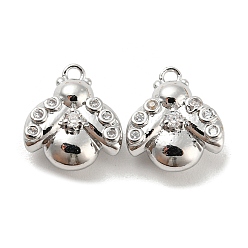 Платинированный Латунные микро проложить кубического циркония прелести, без кадмия, без никеля и без свинца, жук, Реальная платина, 12.5x11x5 мм, отверстие : 1.2 мм