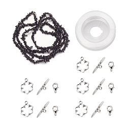 Tourmaline DIY Bracelets Necklaces Jewelry Sets, Natural Black Tourmaline Chips Beads Strands, Toggle Clasps, Lobster Claw Clasps and Elastic Wire, 12.6x10.6x2.1cm