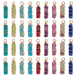 (52) Непрозрачная лаванда 36шт. 9 цвета окрашенная синтетическая императорская яшма медная проволока обернутая подвесками, колонка прелести, реальный 18 k позолоченный, разноцветные, 19 мм, отверстие : 2.5 мм, 4 шт / цвет