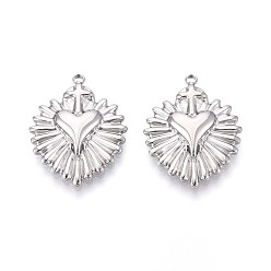 Нержавеющая Сталь Цвет 304 подвески из нержавеющей стали, сердце с крестиком, анти-тускнение, цвет нержавеющей стали, 24x18.5x2.5 мм, отверстие : 2.5 мм