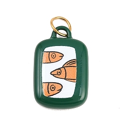 Зеленый 304 нержавеющей стальной эмали подвески, прямоугольник с подвесками в виде рыбок, золотые, зелёные, 21x14x4.5 мм, отверстие : 4.5 мм