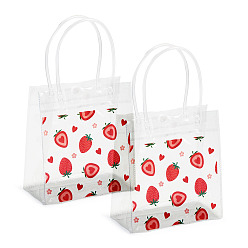 Strawberry Rectangle Transparent Printed PVC Plastic Gift Tote Bags, Red, Strawberry, 28.5cm, Open: 190x155x75mm
