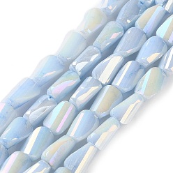 Светло-Синий Нити из окрашенных стеклянных бусин с эффектом омбре, скрученный, голубой, 6.5x4.5x3~3.5 мм, отверстие : 0.8 мм, около 56~57 шт / нитка, 38.3~39 см