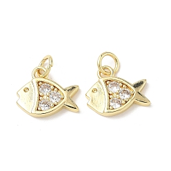 Настоящее золото 18K Латунные микро проложить кубического циркония прелести, рыба, стойки покрытие, долговечный, без кадмия и без свинца, с целью перехода в кольце, реальный 18 k позолоченный, 11x13x2.5 мм, отверстие : 3.5 мм