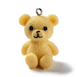 Медведь Непрозрачные подвески смолы, Подвески в виде животных с железными петлями с платиновым покрытием, медведь, 30x21x19.5 мм, отверстие : 2 мм