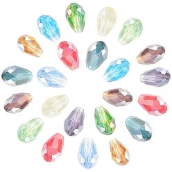 Gemischte Farbe Ab-colorierte Glasperlen, facettiert, Träne, Gemischte Farbe, 11~12x8 mm, Loch: 1 mm, 200 Stück / Karton