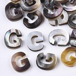 Letter G Perles de coquillage à lèvres naturel noir, perles percées, letter.g, g: 10x8.5x2.5mm, Trou: 0.6mm