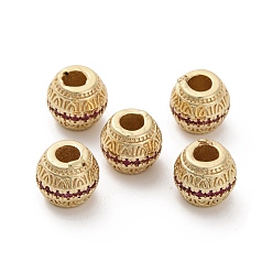 Средний Фиолетово-красный Латунные микро проложить кубического циркония бусы, долговечный, круглые, средне фиолетовый красный, 7.5x7 мм, отверстие : 3 мм