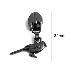 Gunmetal Alloy Zipper Head with Bird Charms, Zipper Pull Replacement, Zipper Sliders for Purses Luggage Bags Suitcases, Gunmetal, 3.4cm
