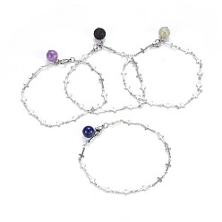 Смешанные камни 304 браслеты из нержавеющей стали, с подвесками из натурального / синтетического смешанного камня и застежками из когтей, 8-3/8 дюйм (21.2 см)