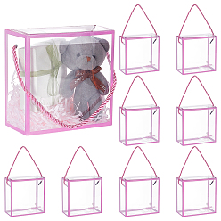 Сливовый Складные прозрачные упаковочные коробки из ПВХ с веревочными ручками, квадратный, слива, 14x14x7 см