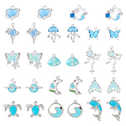 Mixed Shapes 30шт. подвески из сплава со стразами и эмалью, с искусственным жемчугом из АБС и смолой, морские животные амулеты, разнообразные, 13~32x13.5~20.5x3~8 мм, отверстие : 1~2 мм
