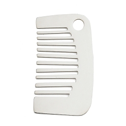 Нержавеющая Сталь Цвет 201 подвески из нержавеющей стали, прямоугольные гребни-подвески, анти-тускнение, цвет нержавеющей стали, 49.5x27.5x1.5 мм, отверстие : 5.2 мм