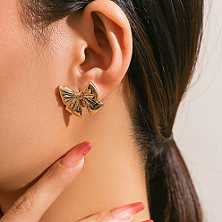 Золотой Bowknot сплава серьги стержня, с фурнитурой латунной для серег, золотые, 25x23 мм