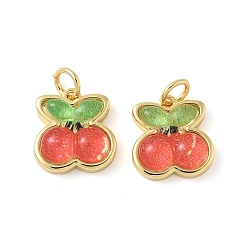 Оранжево-Красный Подвески из латунной смолы, черри прелести, с целью перехода в кольце, без свинца и без кадмия, долговечный, стойки покрытие, реальный 18 k позолоченный, оранжево-красный, 12.5x12x4.5 мм, отверстие : 3.4 мм