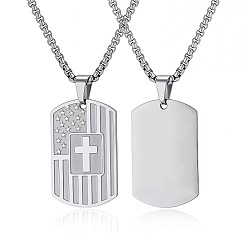 Нержавеющая Сталь Цвет 304 Подвеска-крест из нержавеющей стали в виде американского флага для мужчин, не тускнеет, цвет нержавеющей стали, 23.62 дюйм (60 см)