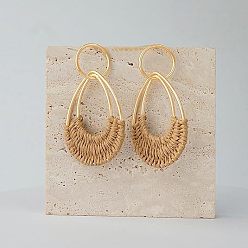 Верблюжий Плетеные серьги-гвоздики из сплава рафии в форме капли, золотые, верблюжие, 45 мм